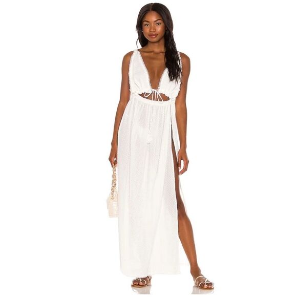 Tularosa Revolve White Flowy Cotton Fia Maxi Eyelet Cutout Casual Dress XS - Picture 1 of 8